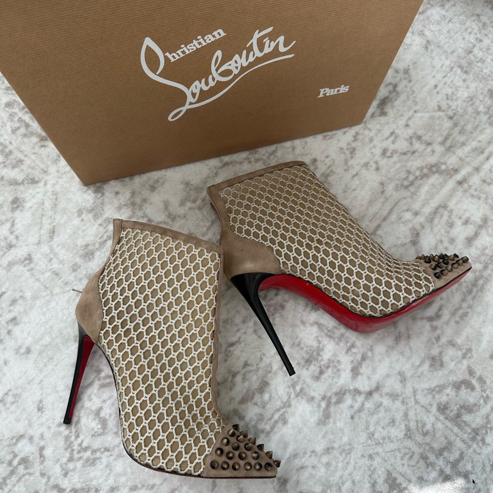 Christian Louboutin Beige and Red Heeled Boots